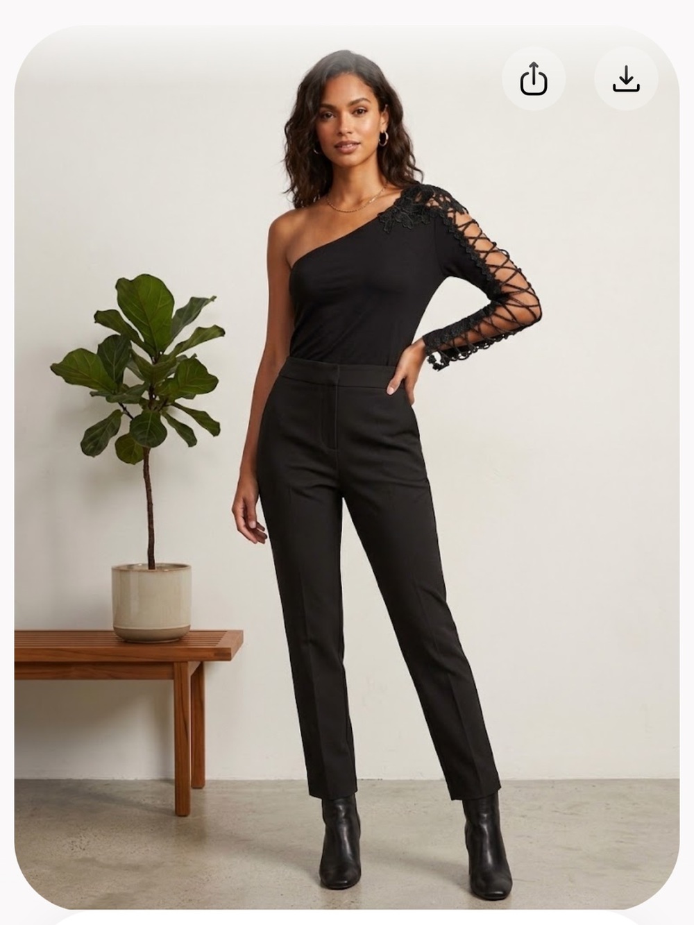 Vintage One-Shoulder Black Lace Sleeve Top